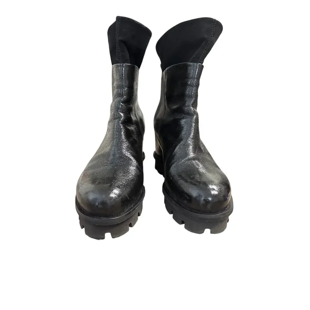 Patrizia Bonfanti Black Platform Wedge Moto Boot Sz 39